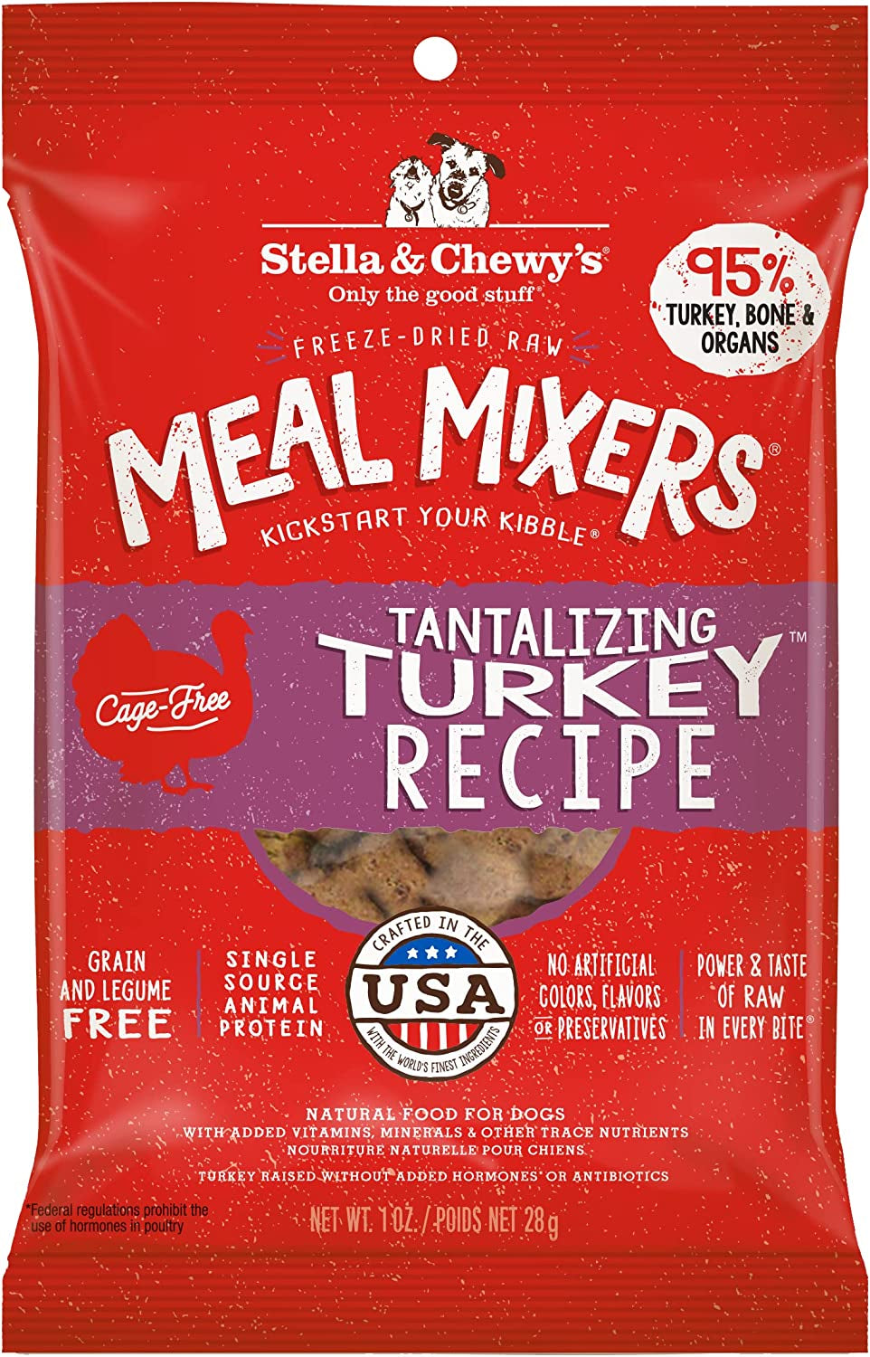 Stella & Chewy'S Freeze Dried Raw Tantalizing Turkey Meal Mixer – Dog Food Topper for Small & Large Breeds – Grain Free, Protein Rich Recipe – 1 Oz Bag