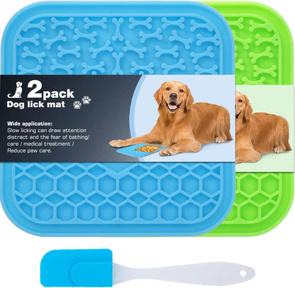 2 Pack Lick Mat for Dogs and Cats, Dog Slow Feeder Dowl Mat for Bathing Grooming Nailing Trimming, Dog Feeding Mat, Licking Pad for Dogs Cats