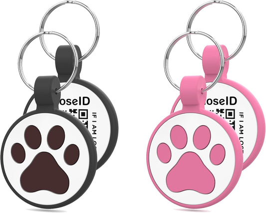 QR Code Cat Tag, Modifiable Pet Online Profile Display Page, Multiple Emergency Contact, Silent Silicone Cat Tag, Collar Accessories, Personalized Cat Tag (Small Breeds - 1", Black & Rose)