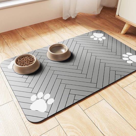 Pet Feeding Mat-Absorbent Pet Placemat for Food and Water Bowl, with Waterproof Rubber Backing, Quick Dry Water Dispenser Mat for Dog and Cat,12"X20"