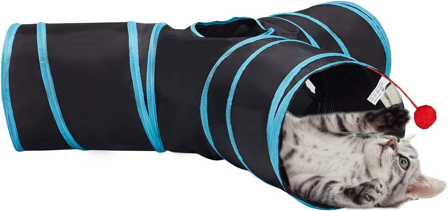 Pet Cat Tunnel Tube Cat Toys 3 Way Collapsible, Cat Tunnels for Indoor Cats，Kitty Tunnel Bored Cat Pet Toys Peek Hole Toy Ball Cat, Puppy, Kitty, Kitten, Rabbit Light Grey