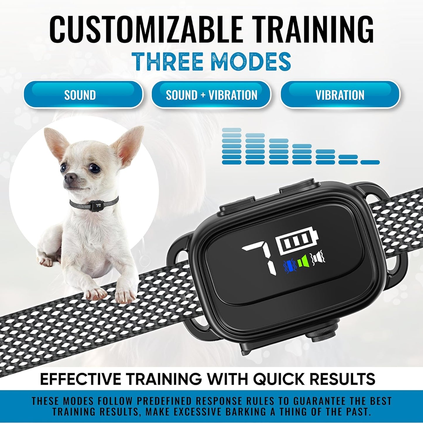 Tiny Bark Collar for Small Dogs 5-15 Lbs and Puppies - No Shock anti Barking Collar - Rechargeable Smart Collar for Dog Training with 7 Sensitivity Levels and 3 Beep&Vibration Modes