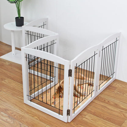 Foldable Indoor Dog Gate for House Freestanding Dog Gates with Door Walk through Wooden Extra Wide White Indoor Puppy Gate 4 Panels Tall Pet Gate Dog Fence 24''H