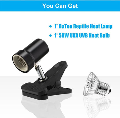 Reptile Heat Lamp Rotatable Turtle Heating Light with 50W UVA UVB Heat Bulb Simulated Sunlight Basking Spot Lamp with Clamp for Reptiles Lizard Amphibian Bearded Dragon Snake