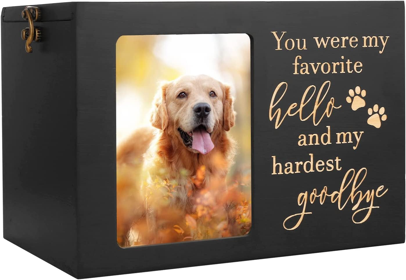 Pet Memorial Urns for Dog or Cat Ashes, Xlarge Wooden Funeral Cremation Urns with Photo Frame, Memorial Keepsake Memory Box with Black Flannel as Lining, Loss Pet Memorial Remembrance Gift