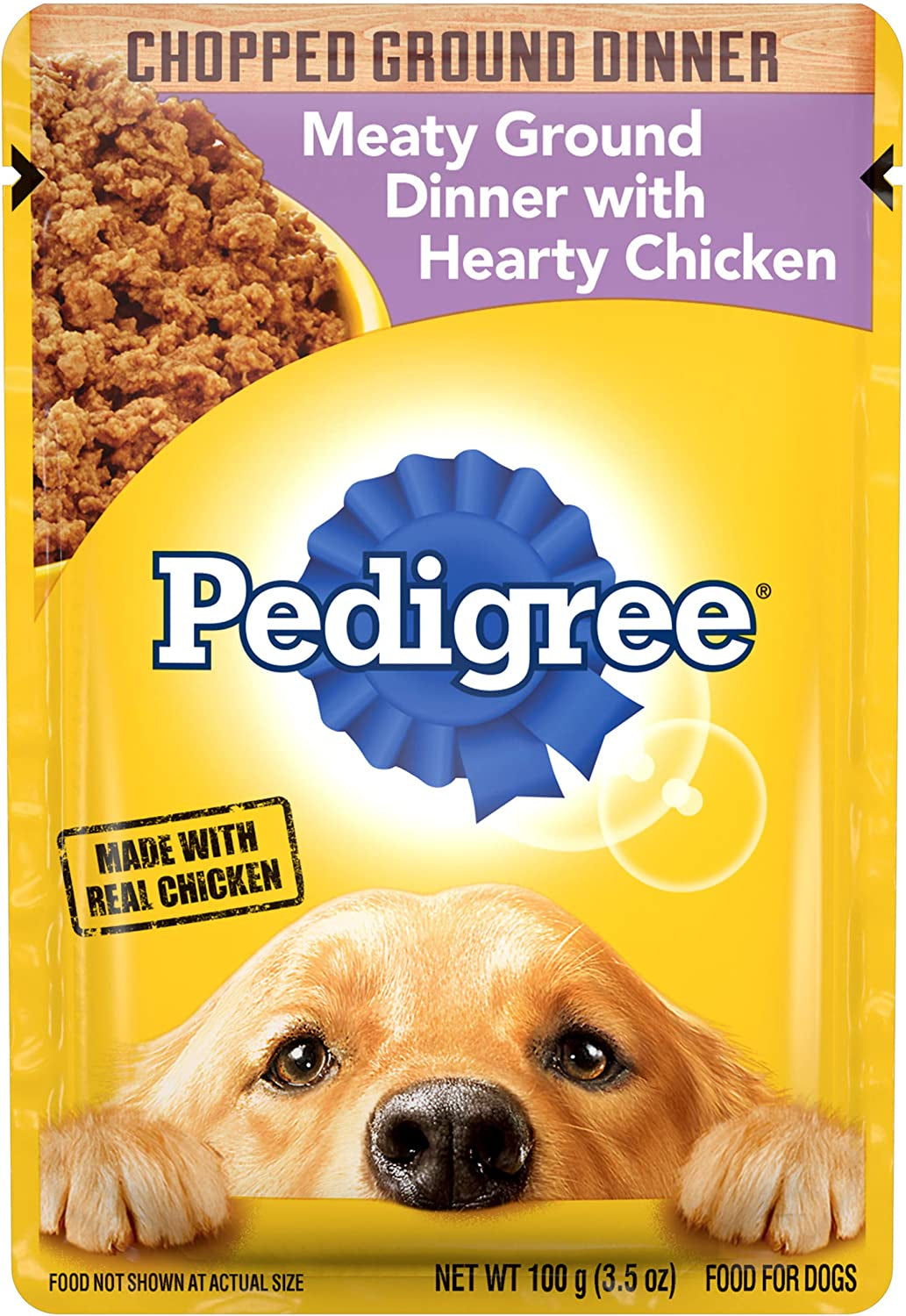 PEDIGREE CHOPPED GROUND DINNER Adult Soft Wet Dog Food with Hearty Chicken, 3.5 Oz Pouches, 16 Pack