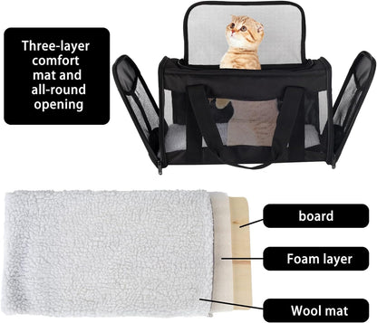 Cat Carrying Case - Pet Carrier Airline Approved, Protable and Breathable Pet Travel Carrier Removable Fleece Pad, Collapsible Cat Carrier Dog Carrier for Medium Cats Small Cats Dogs (17*11*11 Grey)