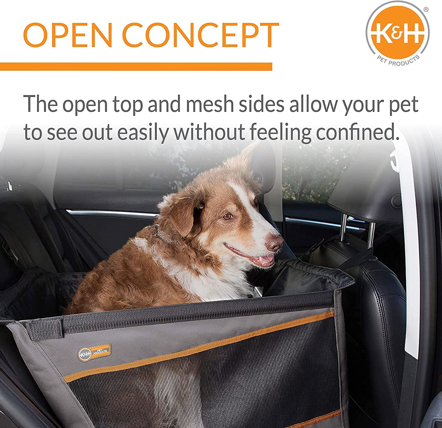 K&H Pet Products Buckle N' Go Dog Car Seat for Large Dogs, Waterproof Fabric with Breathable Mesh & Adjustable Dog Seat Belt for Car, Dog Hammock for Car, Dog Carrier Dog Car Seat Cover - Gray MD/LG