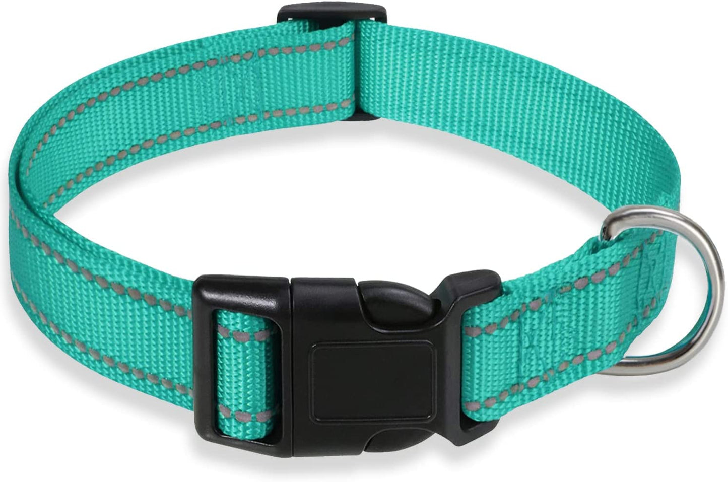 Reflective Dog Collar with Buckle Adjustable Safety Nylon Collars for Small Medium Large Dogs, Teal XS