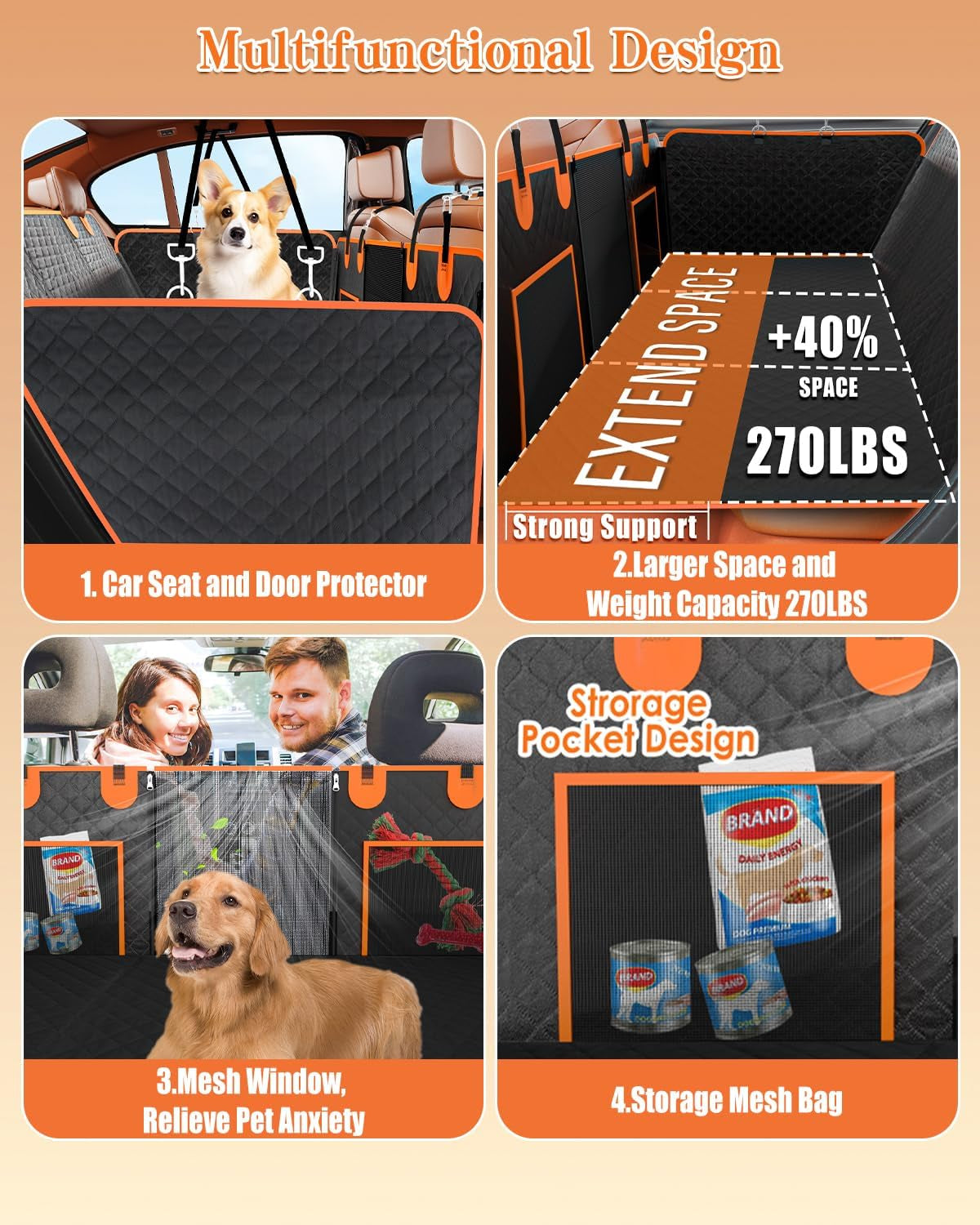 Back Seat Extender for Dogs, Dog Car Seat Cover for Back Seat with Waterproof Hard Bottom for Car SUV, Dog Hammock Travel Bed to Protect Your Car Backseat