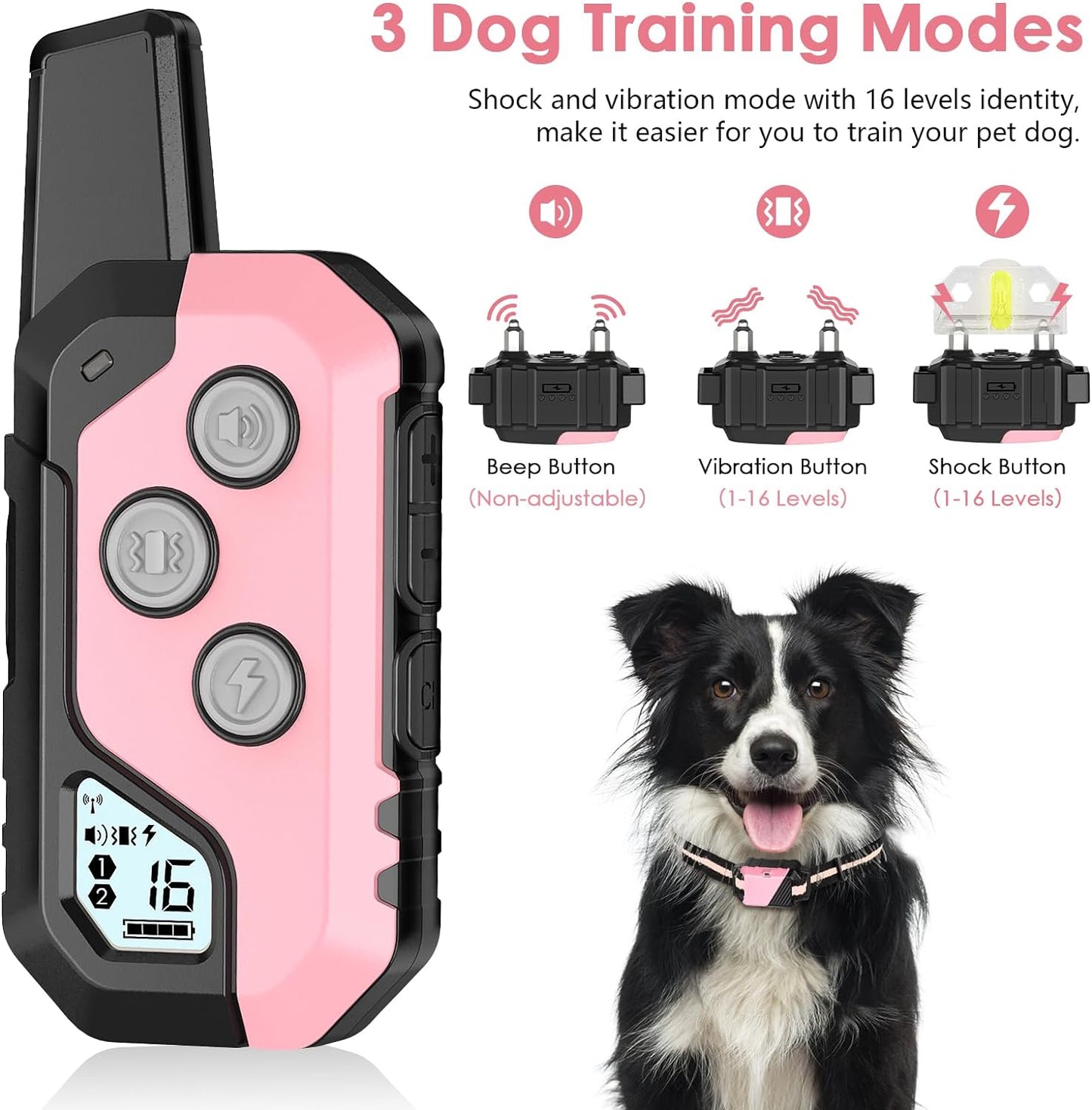 Dog Shock Collar for 2 Dogs, IP67 Waterproof Dog Training Collar with Remote, 3 Training Modes, Shock, Vibration, and Beep, Rechargeable Electric Shock Collar for Large Medium Small Dog