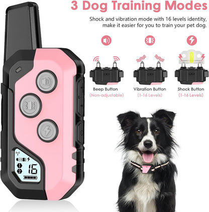 Dog Shock Collar, IP67 Waterproof Dog Training Collar with Remote, 3 Training Modes, Shock, Vibration and Beep, Rechargeable Electric Shock Collar for Large Medium Small Dog