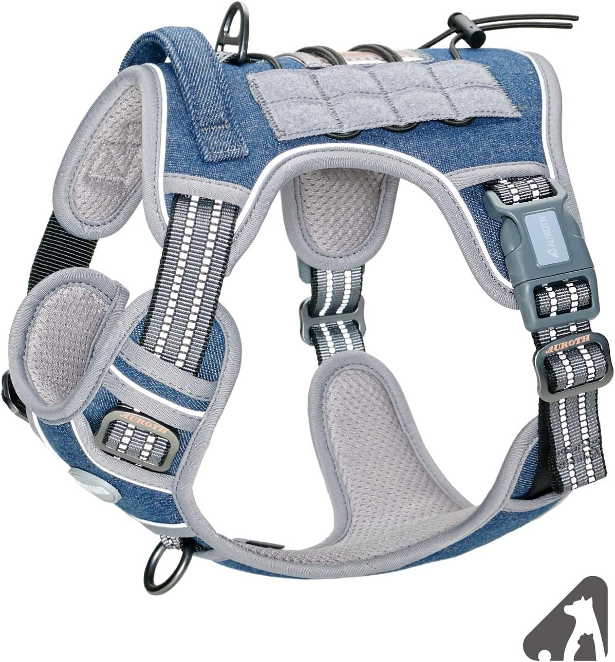 AUROTH Tactical Dog Harness for Small Medium Large Dogs No Pull Adjustable Pet Harness Reflective K9 Working Training Easy Control Pet Vest Military Service Dog Harnesses (M, Denim Blue)