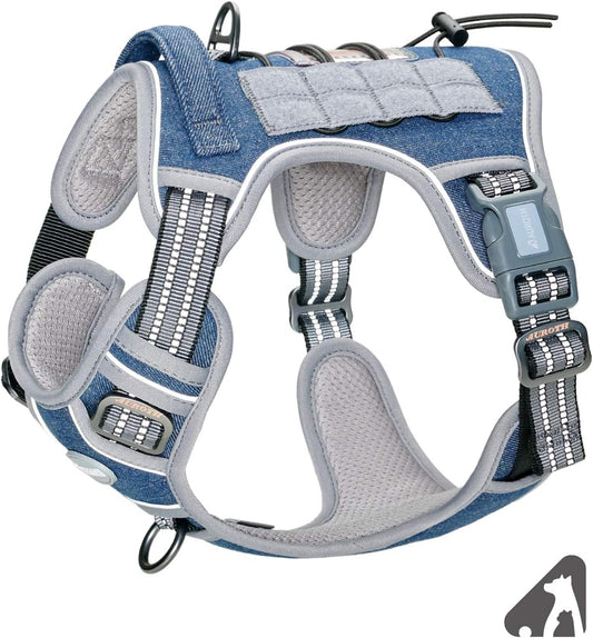 Auroth Tactical Dog Harness for Small Medium Large Dogs No Pull Adjustable Pet Harness Reflective K9 Working Training Easy Control Pet Vest Military Service Dog Harnesses (S, Denim Blue)