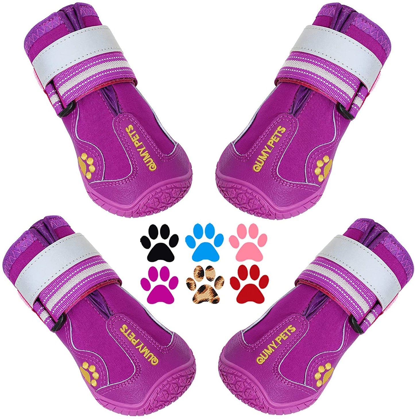 QUMY Dog Shoes for Large Dogs, Medium Dog Boots & Paw Protectors for Winter Snowy Day, Summer Hot Pavement, Waterproof in Rainy Weather, Outdoor Walking, Indoor Hardfloors anti Slip Sole Purple Size 8