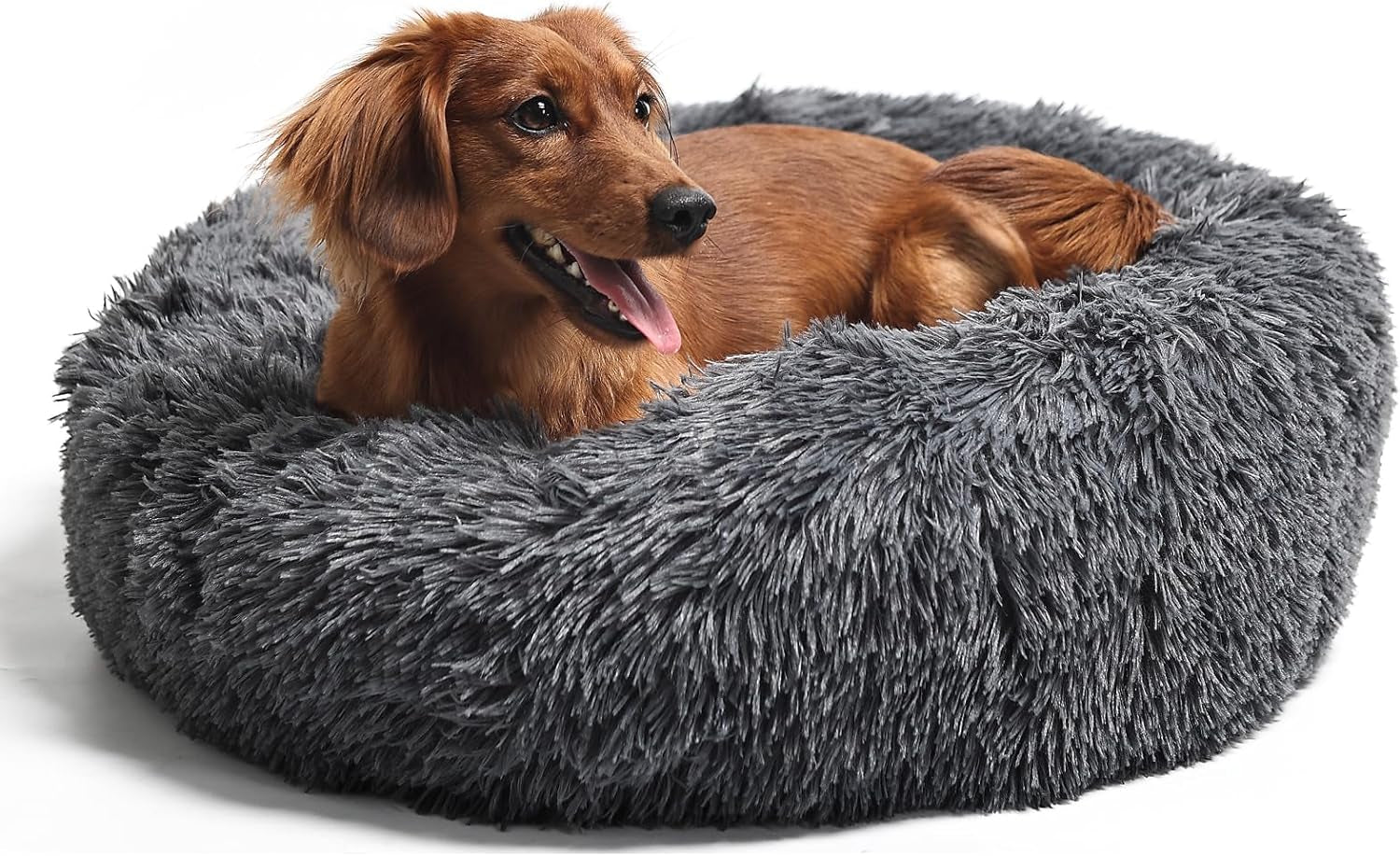 Dog Bed Medium Size Dog Washable,30 Inch round Calming Dog Beds for Medium Dogs,Fluffy anti Anxiety Pet Bed with Plush Faux Fur Fits up to 30 Lbs Pet,30 X 30 Dark Gray