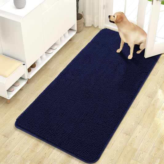 OLANLY Dog Door Mat for Muddy Paws, Absorbs Moisture and Dirt, Absorbent Non-Slip Washable Mat, Quick Dry Microfiber, Mud Mat for Dogs, Entry Indoor Door Mat for inside Floor(47X24 Inches, Navy Blue)