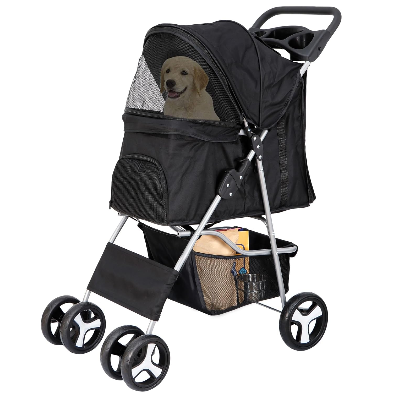 Nova Microdermabrasion Pet Stroller 4 Wheels Dog Cat Stroller for Small Medium Dogs Cats Foldable Puppy Stroller with Storage Basket and Cup Holder