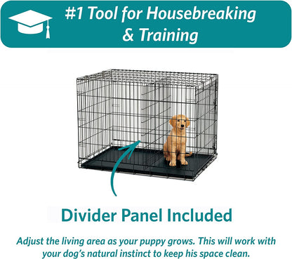 Midwest Homes for Pets Newly Enhanced Double Door Icrate Dog Crate, Includes Leak-Proof Pan, Floor Protecting Feet, Divider Panel & New Patented Features