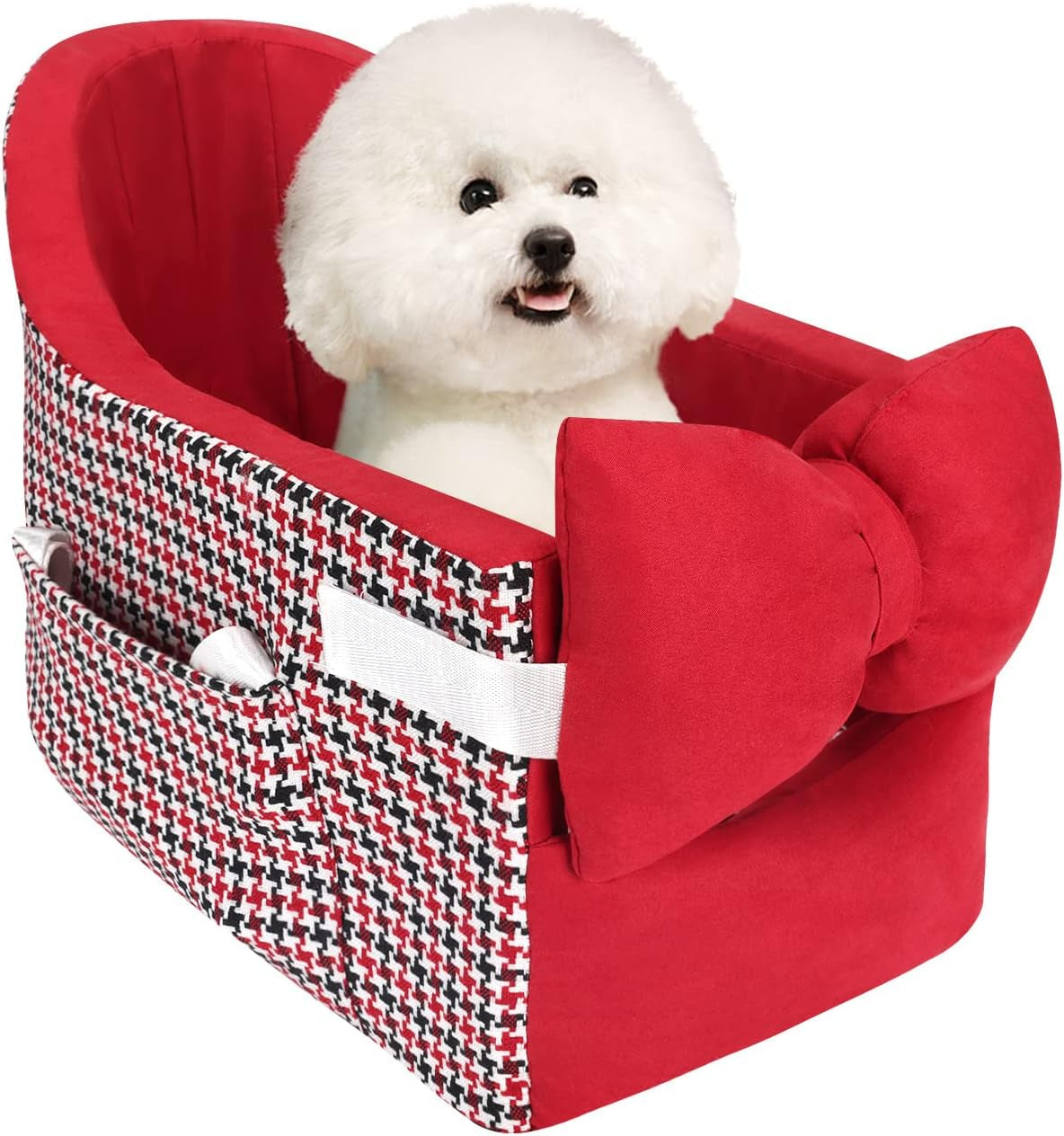 Dog Car Seat for Small Dog Booster Seat Middle Console Doggie Seat Puppy Car Seat for Small Dogs 0-15 Ibs(Red)