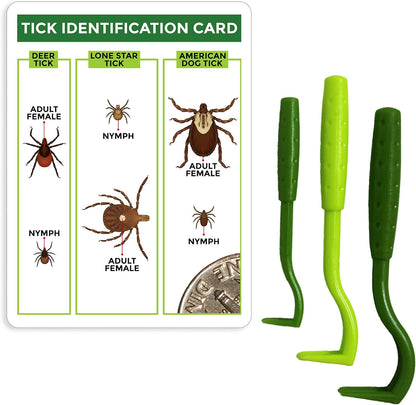 Tick Remover Value 3 Pack - Tick Remover Tools + Tick Identification Card - for Humans, Dogs & Cats (1 Set)