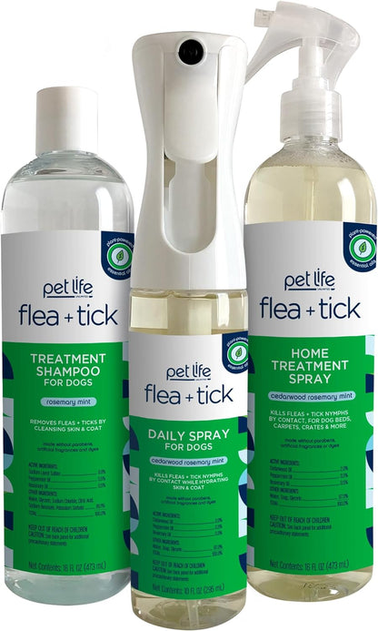 Natural Flea and Tick 3-Step Kit - Flea and Tick Spray for Dogs, Flea Spray for Home, and Flea and Tick Shampoo for Dogs - Plant-Based Flea and Tick Kit - Made in USA - 3-Step Kit