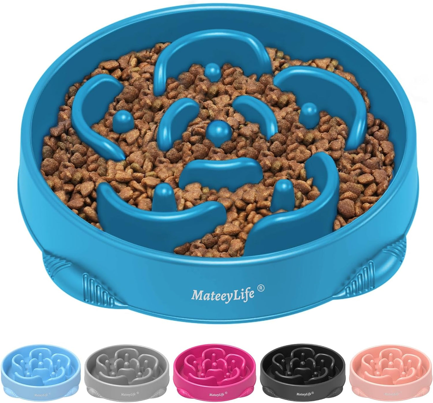 Mateeylife Large Slow Feeder Dog Bowls, Anti-Choking Puzzle Dog Food Bowls, Non Slip Interactive Dog Feeding Bowls Slow down Eating, Bloat Stop Maze Dog Dishes Dog Feeder for Large Breeds Darkblue