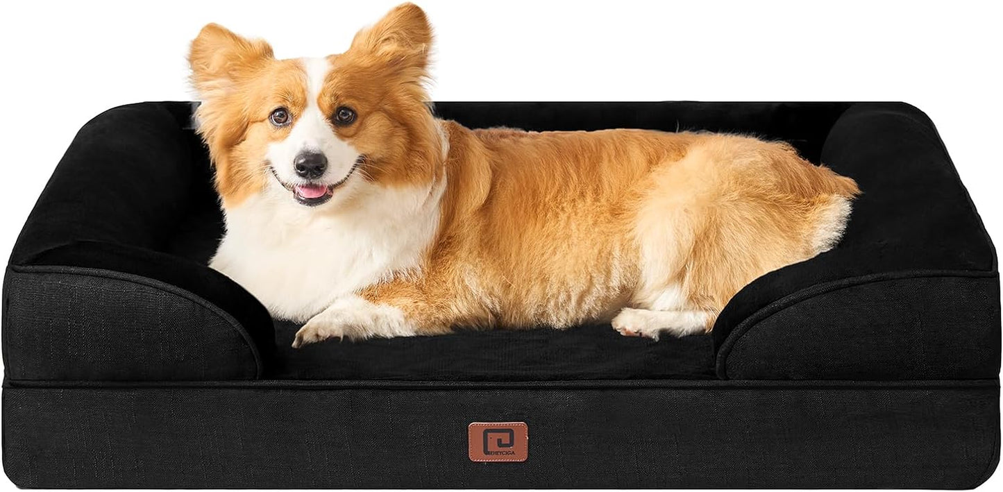 EHEYCIGA Orthopedic Dog Beds for Large Dogs, Waterproof Memory Foam Large Dog Bed with Sides, Non-Slip Bottom and Egg-Crate Foam Large Dog Couch Bed with Washable Removable Cover, Black