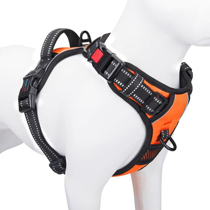 PHOEPET Reflective Dog Harness Large Breed Adjustable No Pull Vest with Handle 2 Metal Rings 3 Buckles [Easy to Put on & Take Off](Xl, Black)