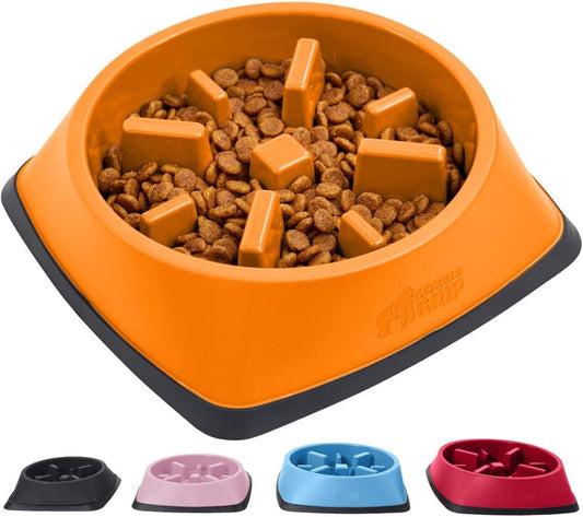 Gorilla Grip Slow Feeder Dog and Cat Bowls, Interactive Puzzle Toy for Dogs and Cats Food Training, Keeps Pets Busy and Prevents Puppy Overeating, Large, Small Breeds, 100% BPA Free, 1 Cup Orange