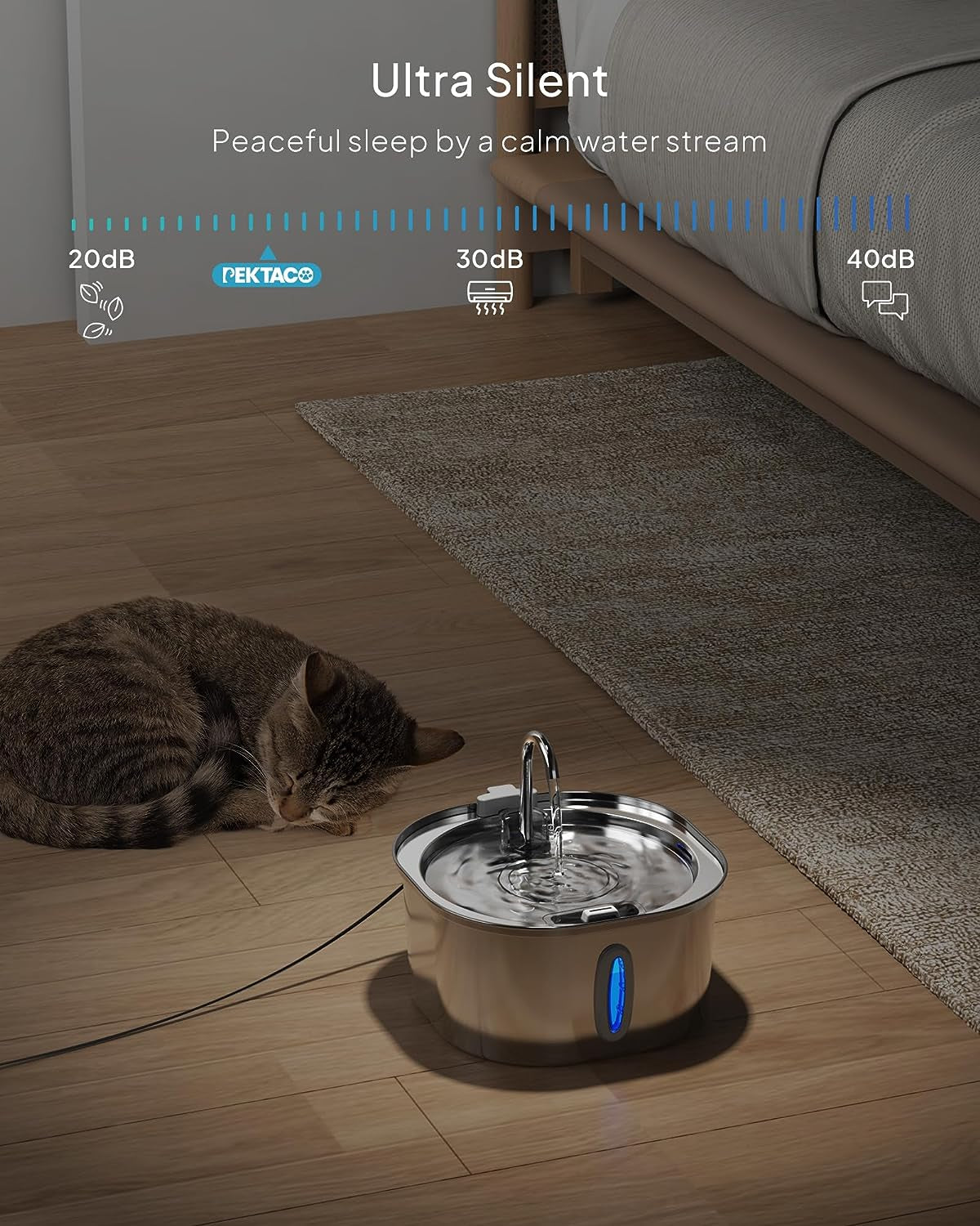 Cat Water Fountain, Pet Water Fountain for Cats/Dogs Indoor, Stainless Steel Cat Drinking Fountains with Water Level Window(3.2L/108Oz)