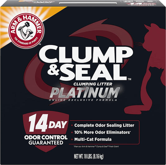 Arm & Hammer Clump & Seal Platinum Multi-Cat Complete Odor Sealing Clumping Cat Litter, 14 Days of Odor Control 18Lb, Online Exclusive Formula