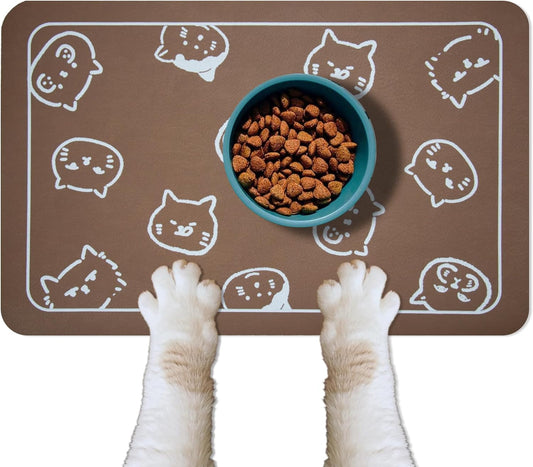 YCT Pet Cat Dog Food Mat, Non-Slip Super Absorbent, 18.1 X 11.8 Inches, Brown