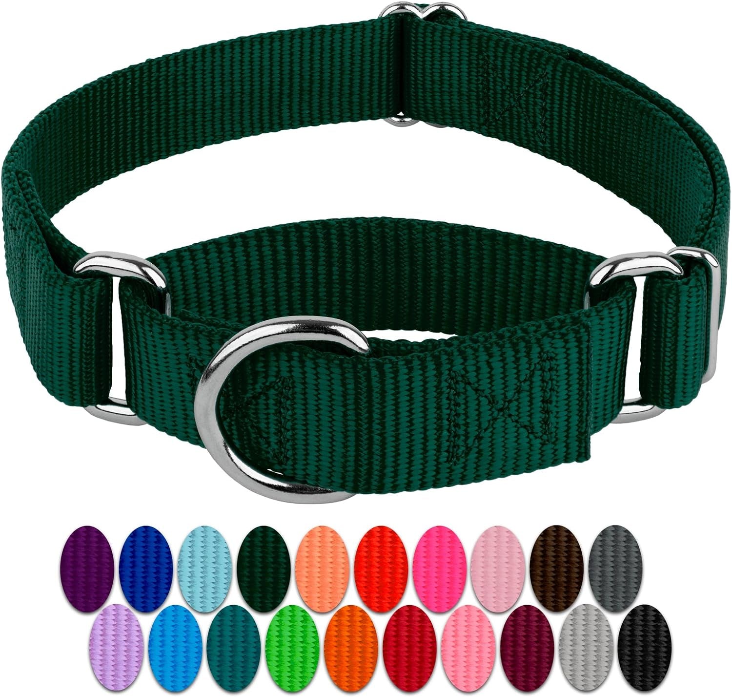 Country Brook Design - Green Martingale Heavy Duty Nylon Dog Collar - 21 Vibrant Color Options (1 Inch Width, Large)