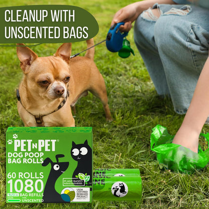 Pet N Pet 1080 Counts Green Poop Bags for Dogs, 38% Plant Based & 62% PE Extra Thick Dog Poop Bags Rolls, 9" X 13" Unscented Dog Bags for Poop, Doggie Poop Bags, Cat Poop Bags, Pet Waste Bags