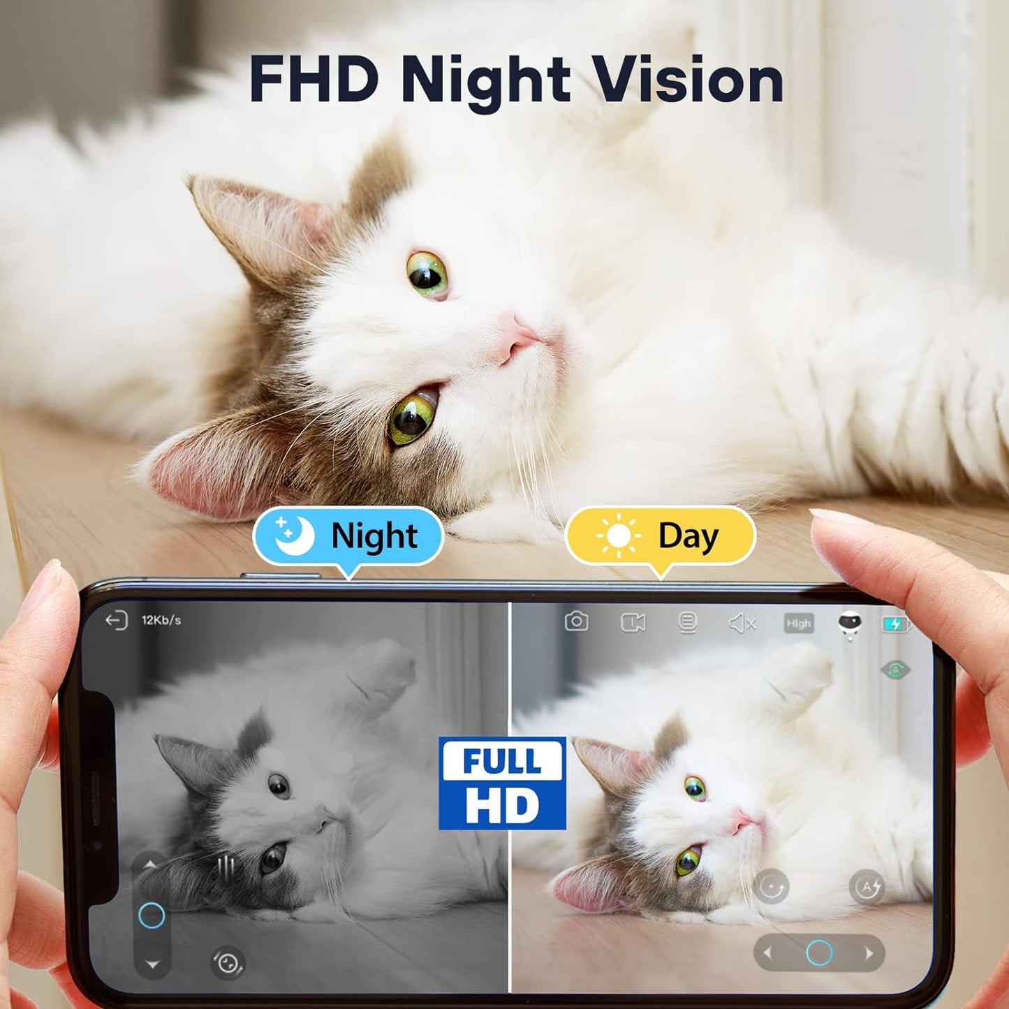 360°Dog Camera: Whole House Movable Camera, Pet Camera with 2 Way Audio, Motion Detection, Night Vision, Self-Charging, Cat Camera Wifi Wireless Security Camera, Remote APP Control Camera for Dog Cat