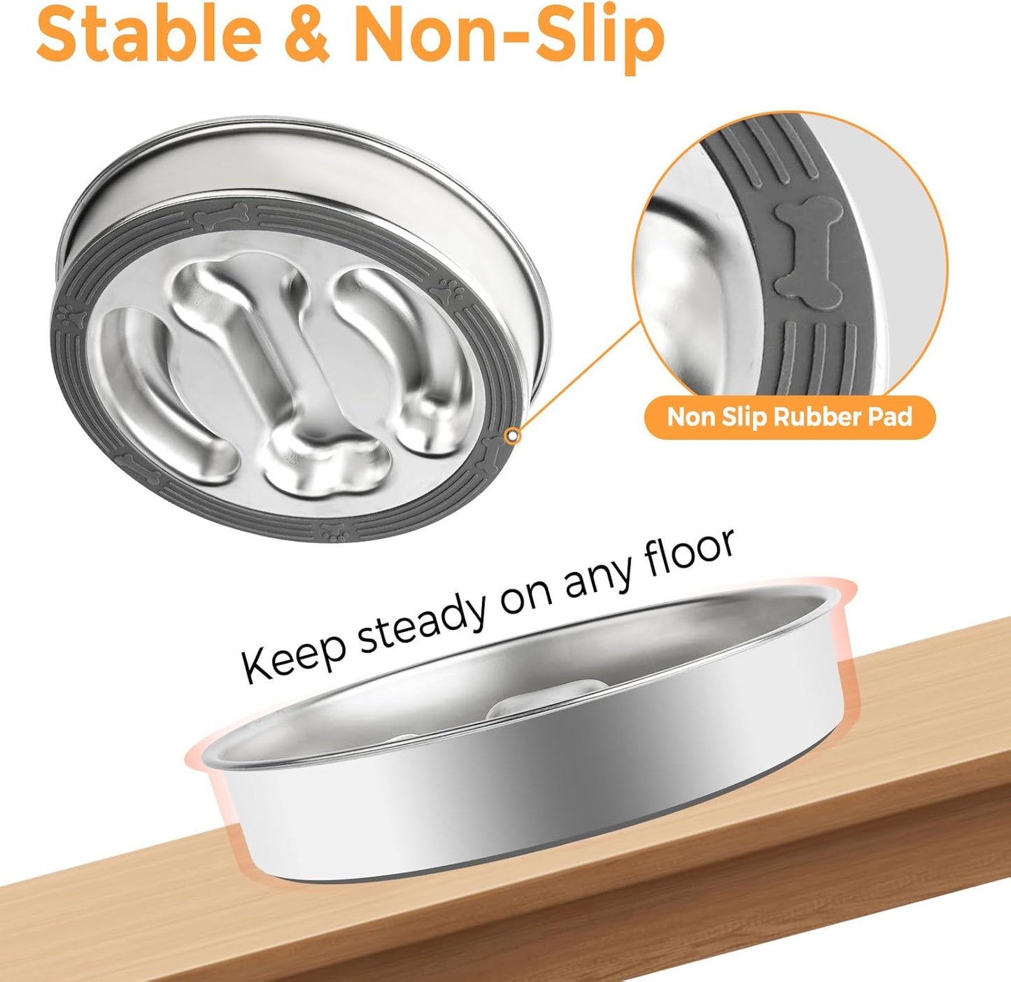 Vannon Stainless Steel Slow Feeder Dog Bowls Non-Slip Slow Feeding Dog Bowl Metal Dog Food Bowl That Slow Down Eating Anti-Choking Puzzle Dog Food Bowls for Small Medium Dogs, 4 Cups, Bone Shape