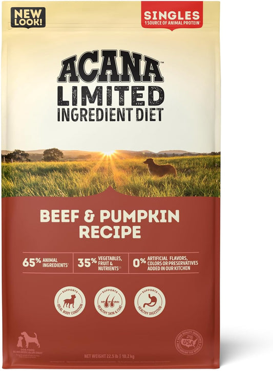 ACANA Singles Limited Ingredient Dry Dog Food, Beef & Pumpkin Recipe, Grain Free Beef Dry Dog Food, 22.5Lb