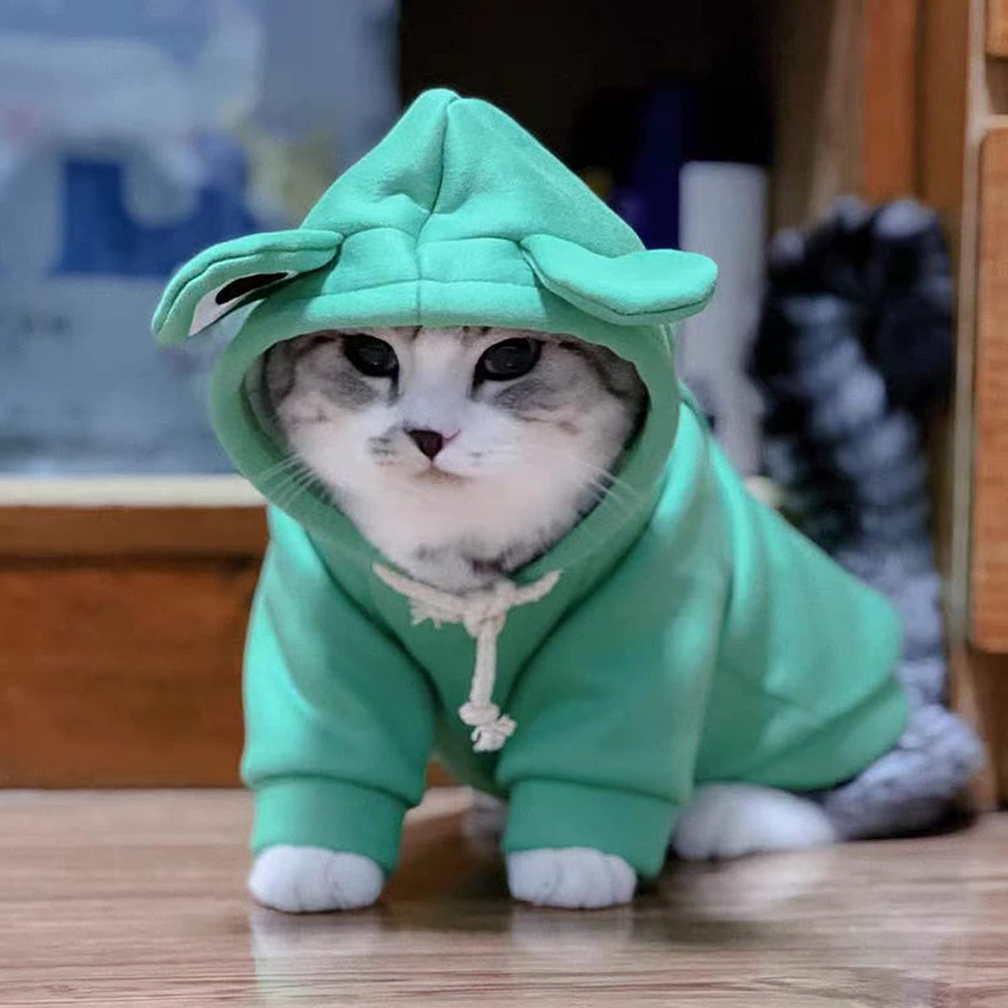 Hoodies Funny Costume for Cat and Puppy Cute Frog Cosplay Clothes for Pets Soft Knitwear (Green Frog, XS Pet Weight:1~3.3 Lbs)