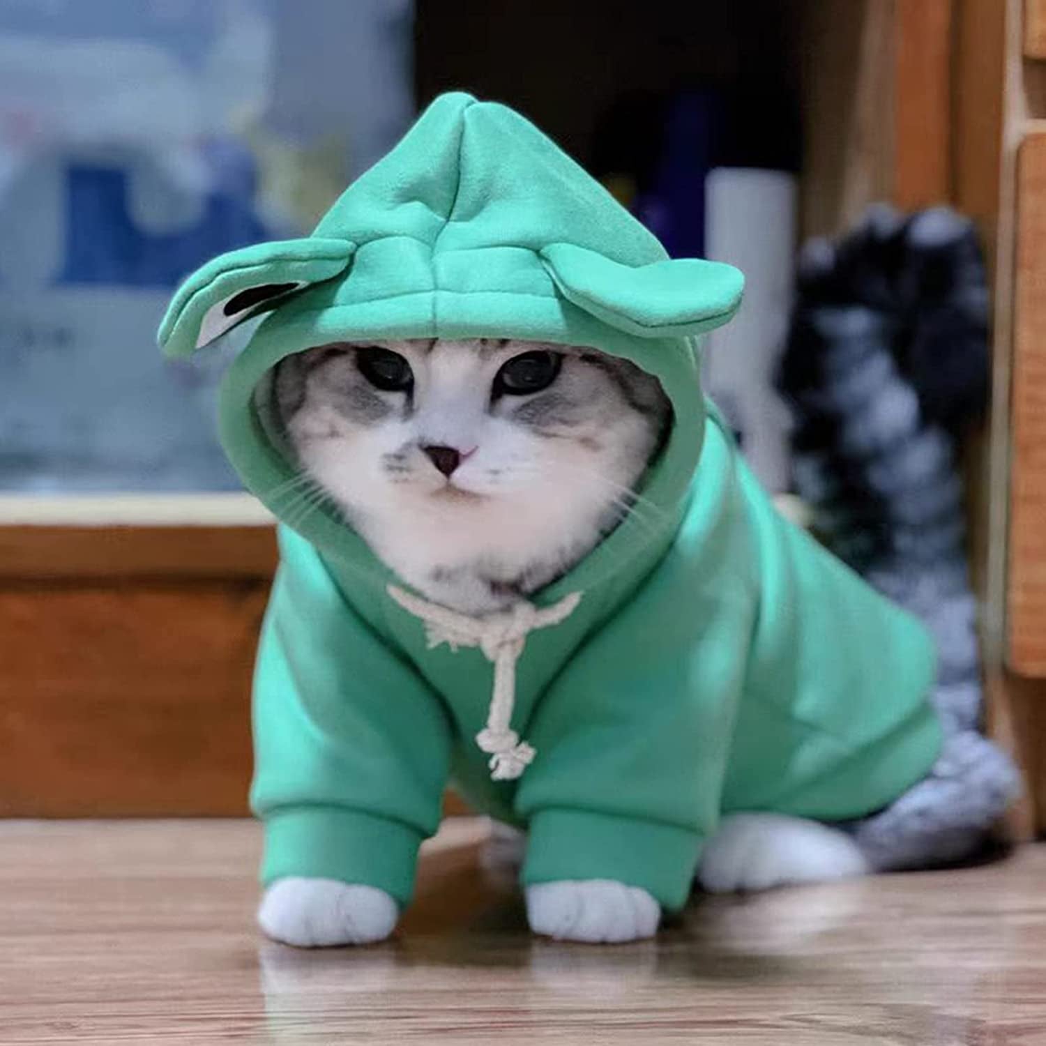 Hoodies Funny Costume for Cat and Puppy Cute Frog Cosplay Clothes for Pets Soft Knitwear (Green Frog, S Pet Weight:3.3~5.5Lbs)