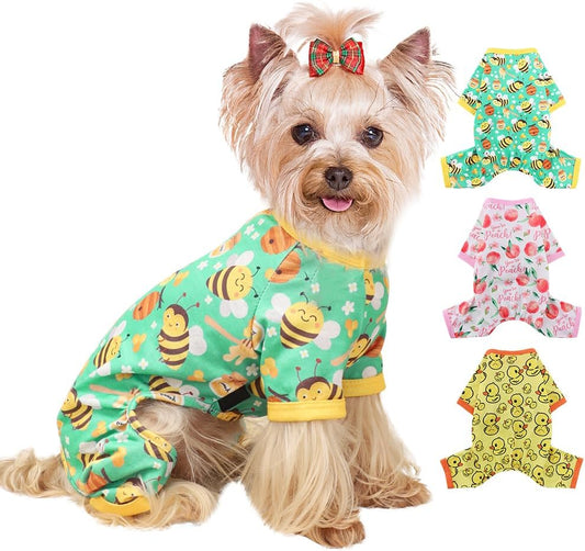 Dog Pajamas Small Sized Dog, Cotton Stretchable Pet Dog Pajamas Jammies Puppy Outfits for Small Dogs Female Male, Spring Summer Doggie Pjs Doggy Puppy Pajamas for Small Dogs Girl (Bee Green, S)