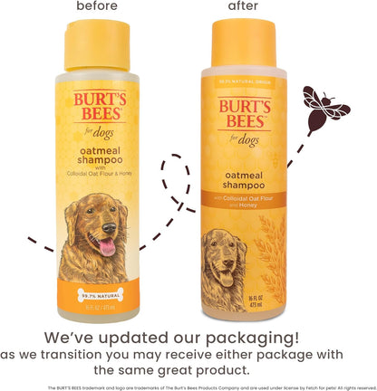 Burt'S Bees for Pets Natural Oatmeal Dog Shampoo | with Colloidal Oat Flour & Honey | Cruelty Free, Sulfate & Paraben Free, Ph Balanced for Dogs - Made in USA, 16 Oz - Pack of 2,RED