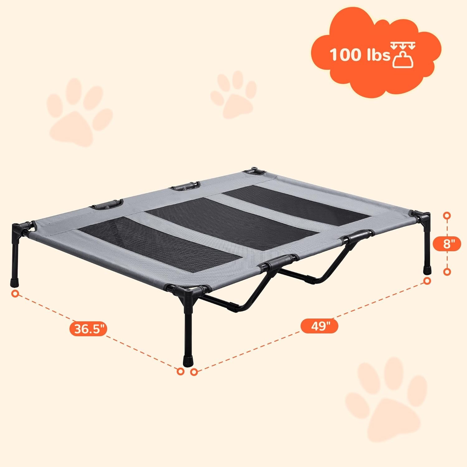 PRAISUN Outdoor Dog Bed, XL Dog Cot, Elevated Dog Bed, Pet Bed with Oxford Fabric, Textilene Mesh, Carrying Bag, Cooling and Portable, for Indoors, Outdoors, Beach, Dark Gray