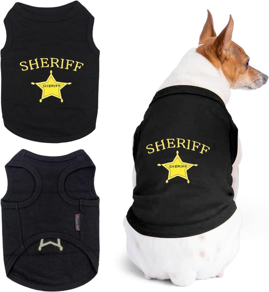 Parisian Pet Dog Tshirt - Embroidered “ SHERIFF “ Dog Shirt - Lightweight and Skin Friendly Dog Clothes - Sleeveless Black Dog Tee Shirts - Machine Washable Dog Shirts for Small Dogs - XS