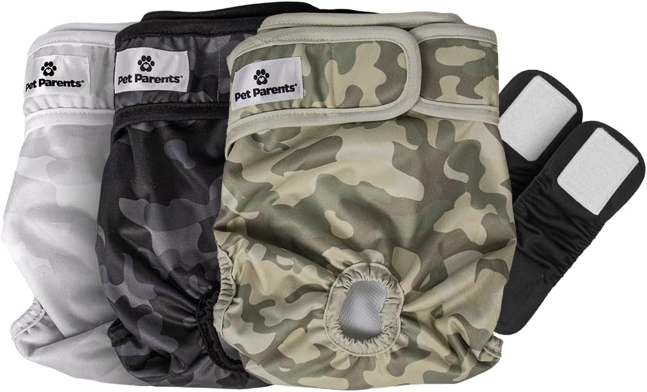 Pet Parents Premium Washable Dog Diapers & Extendrs, (3Pack) of Dog Diapers Female & Male Dog Diapers, Doggie Diapers Color: Camo, Size: Medium Dog Diapers