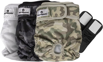 Pet Parents Premium Washable Dog Diapers & Extendrs, (3Pack) of Dog Diapers Female & Male Dog Diapers, Doggie Diapers Color: Camo, Size: Small Dog Diapers