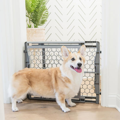 Carlson Pet Easy Fit Portable Pet Gate, Fits Openings 28-42" Wide, 23" Tall, Rubber Pads to Protect Walls, Durable Dog Gate for Doorways, Patented Pressure Mount Ensures Perfect Fit 28-42" Wide, Gray