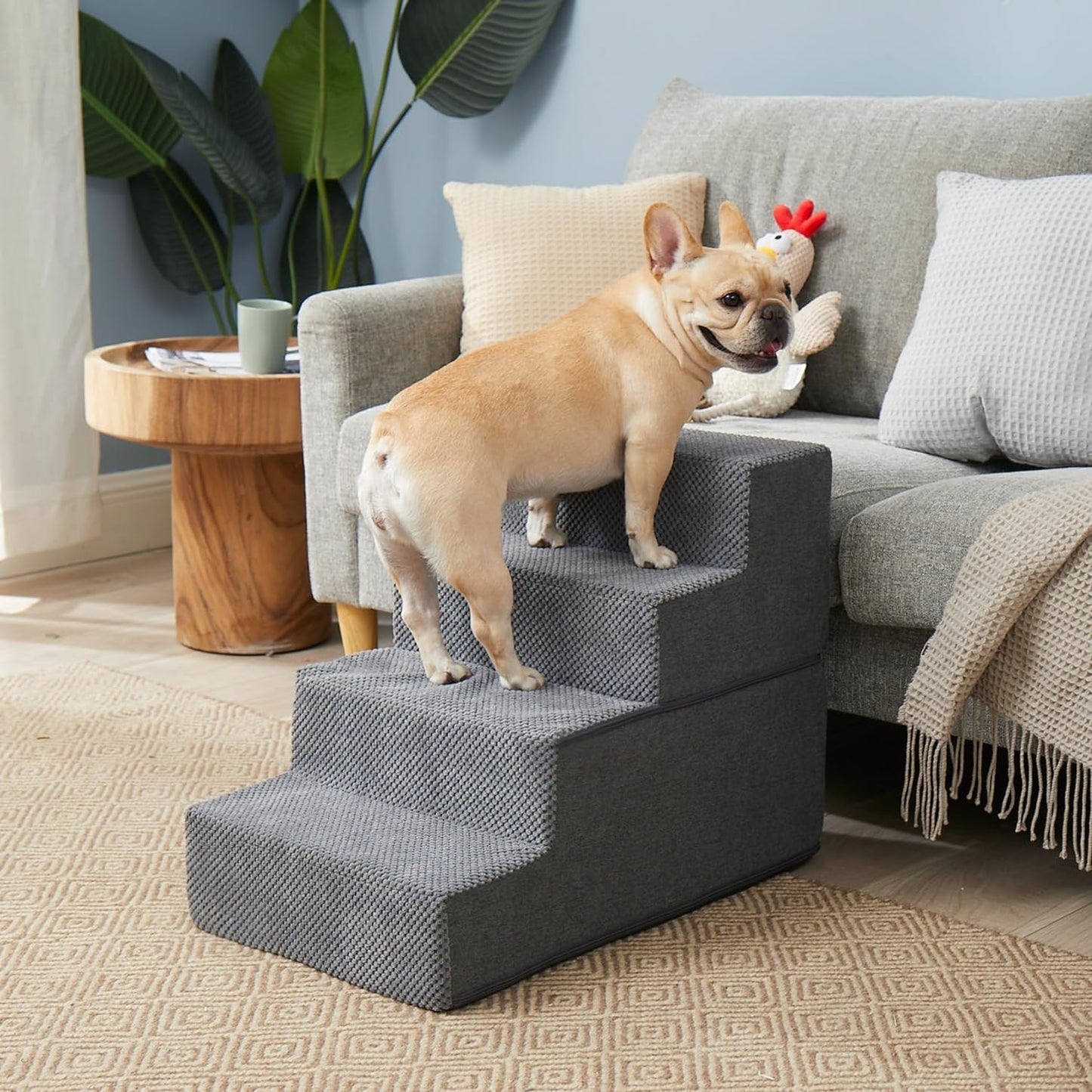 EHEYCIGA Dog Stairs for High Bed 25”H, 5-Step Extra Wide Dog Steps for Bed, Pet Steps for Small Dogs and Cats, Non-Slip Balanced Dog Indoor Ramp, Beige