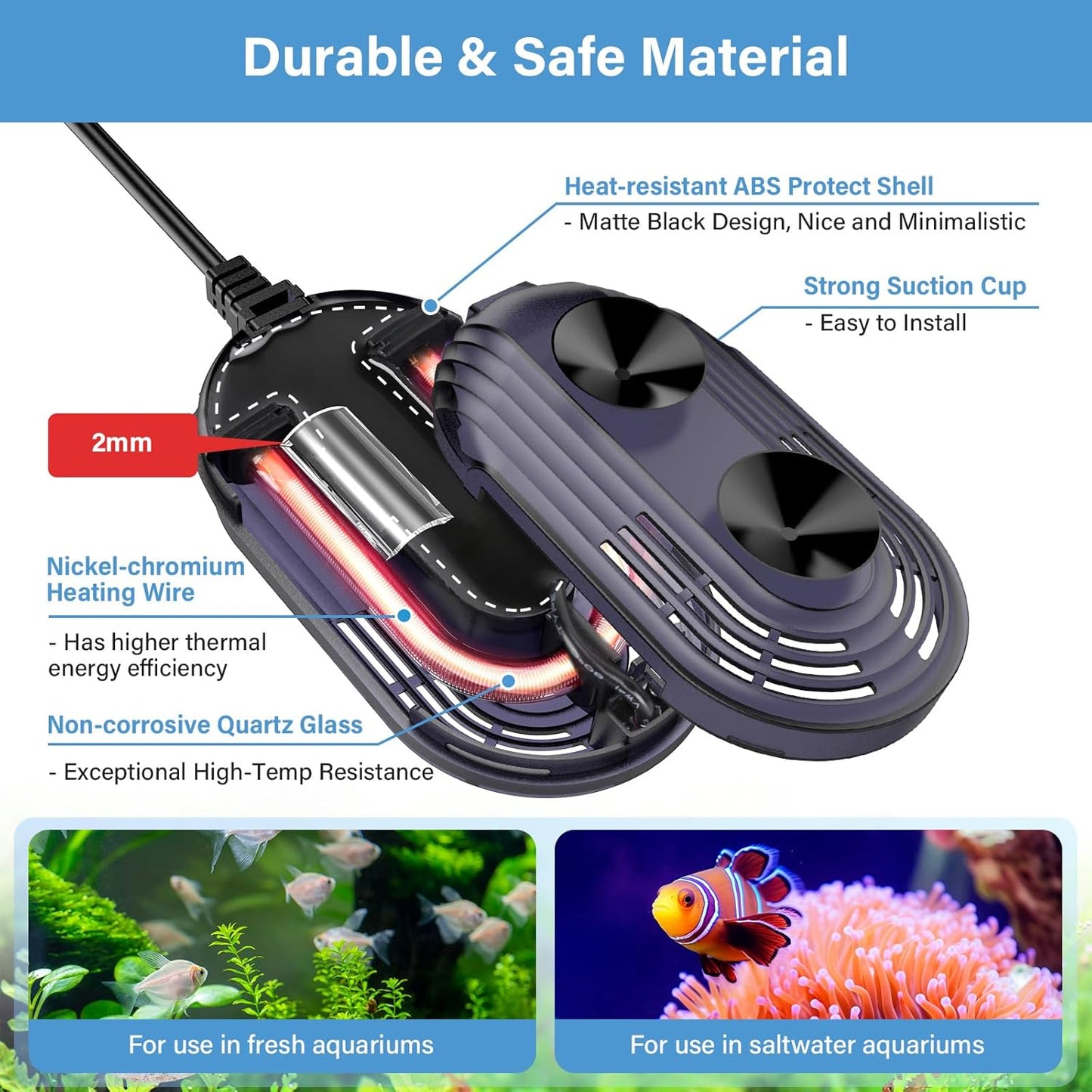 hygger Small Aquarium Heater, 50W Submersible Betta Fish Tank Heater with Adjustable Temperature External Controller, Turtle Heater with LED Display for up to 10 Gallon Tanks