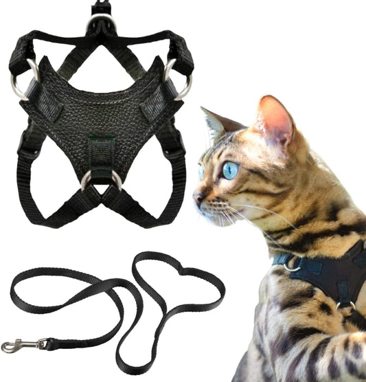 Houdini™ Leather Escape Resistant Cat Harness and Leash Set - by Outdoorbengal for Walking Cats (M)